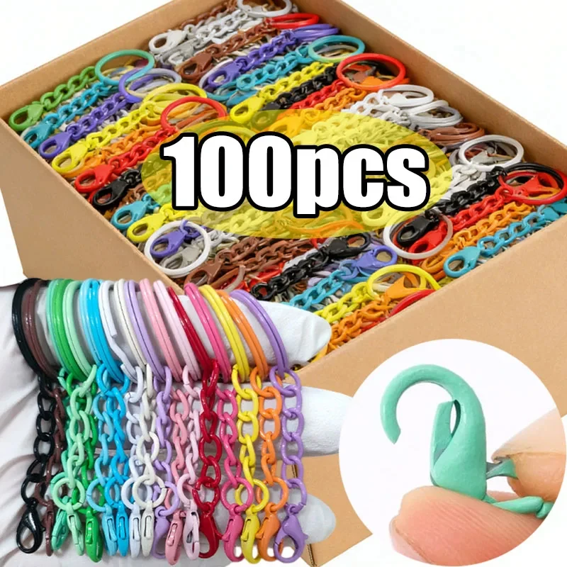 25MM Colorful Double Loop with Four Section Chains Lobster Button Keychains Handmade DIY Bag Pendants Doll Pendant Accessory