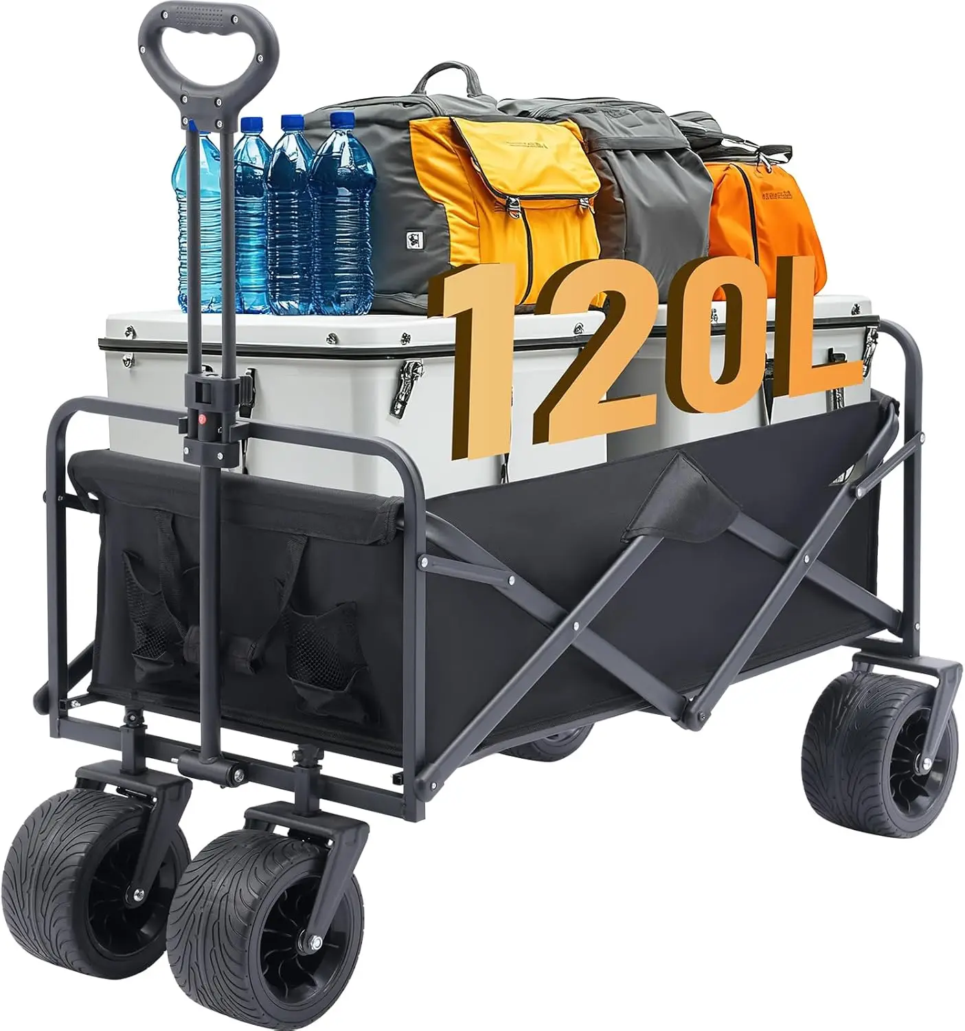 

Collapsible Foldable Wagon Cart, 120L Folding Wagon Cart 300LBS Heavy Duty, Portable Utility Wagon with All Terrain Wheels