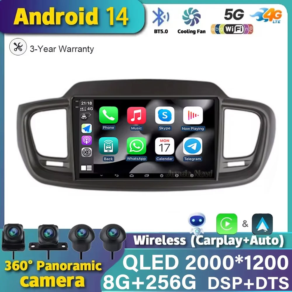 10 Inch Android 14 For Kia Sorento 3 2015 - 2018 Wireless Carplay Car Radio Multimedia Video Player Stereo WIFI 4G Head Unit DSP