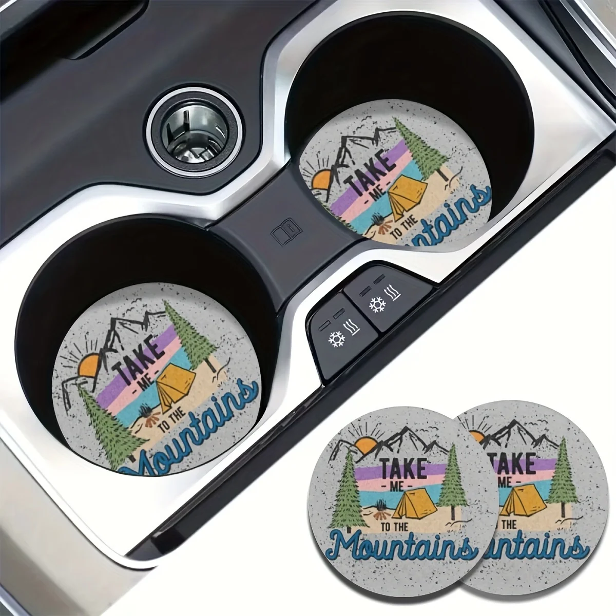 2pcs Climb Mountains Absorbent Car Cup Holder Coaster Mats, Car Interior Accessories For Men & Women, Water Cup Coasters For Car