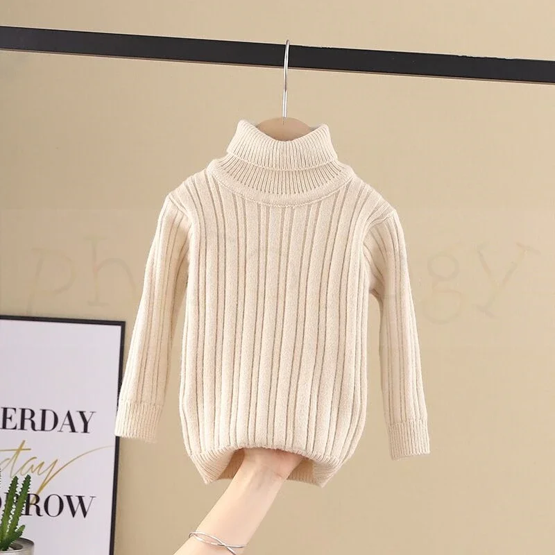 PHILOLOGY winter boy girl kid thick Knitted bottoming turtleneck shirts baby pure color high collar pullover sweater