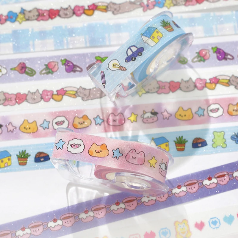 

5Rolls Cartoon Washi Tapes Carry On Fine Glitter Tape Creative Material Decoration DIY Handbook Scrapbook Stationery Supplies