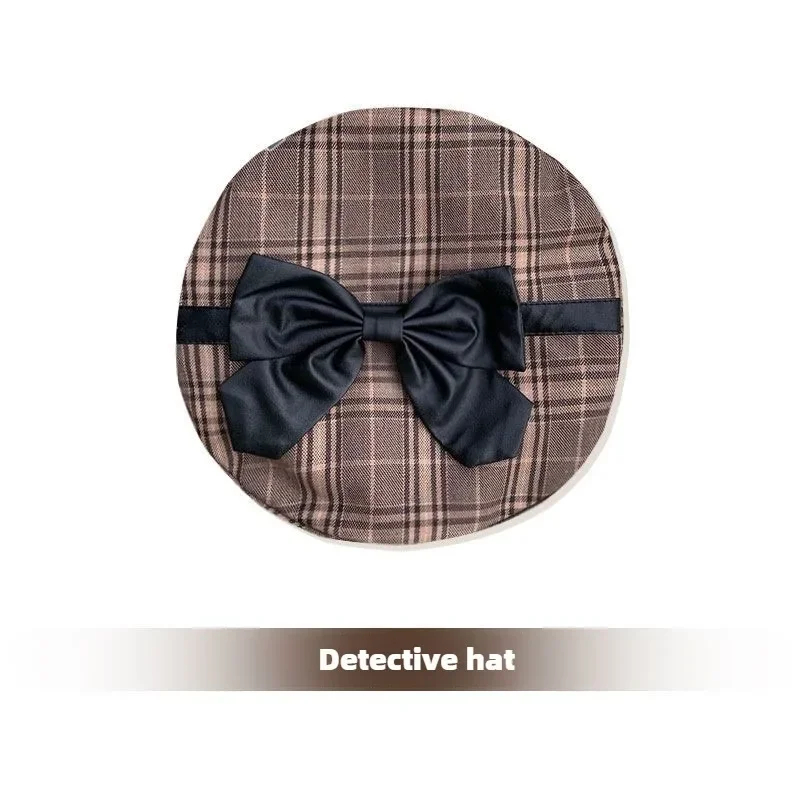 MAGOGO Original Autumn Vintage Lolita Plaid Cloak Women Little Detective SK Matching Small Items Bow Edge Clip Hair Accessories