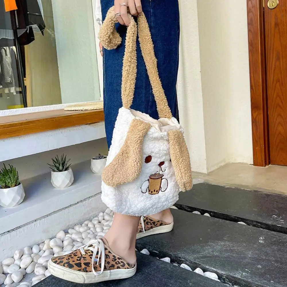 Long Ear Plush Dog Crossbody Bag Large Capacity Embroidery Plush Rabbit Shoulder Bag Stuffed Doll Bag School Bag