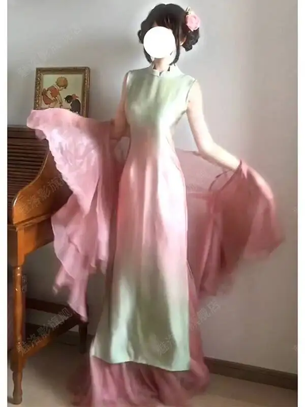 New Chinese-style Gradient Petal Gradient Dyeing Slim-fit Elegant Dress For Women New Summer Long High-end Cheongsam Dress view 3