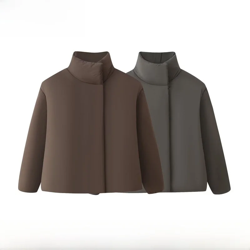 

Faionable двухцветный длинный хлопковый джак све с воротником-стойкой и секретной пуговицей, осенне-зимнее новое поступление, женская верхняя одежда