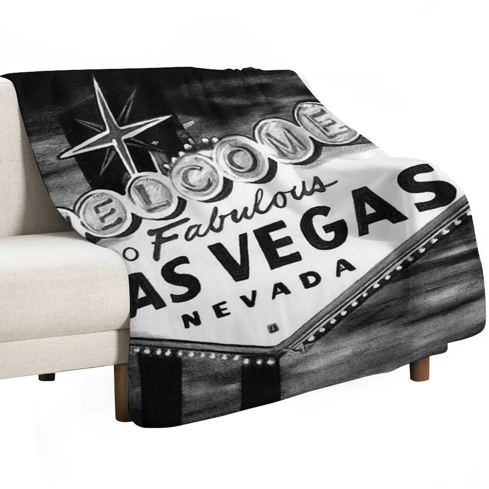 

Welcome to Las Vegas, Las Vegas Sign, Fabulous Neon Black and White Throw Blanket bed plaid halloween Beach Blankets