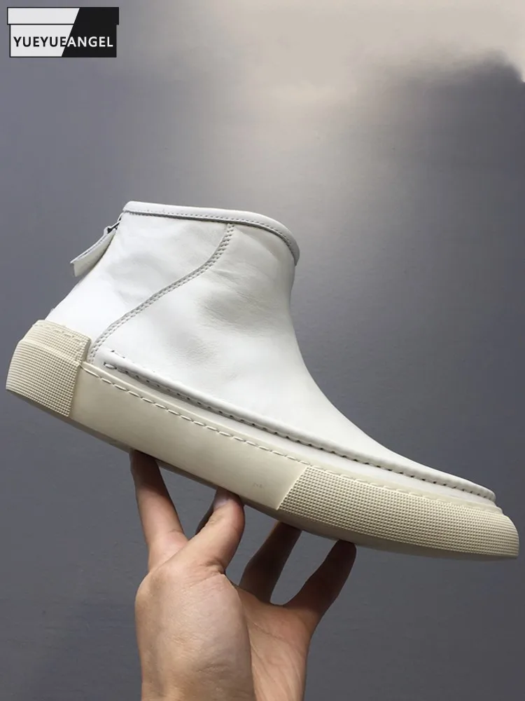 White High Top Ankle Boots Fashion Thick Platform Casual Skateboard Sneakers Softshell Cowhide Genuine Leather Work Safety Shoes