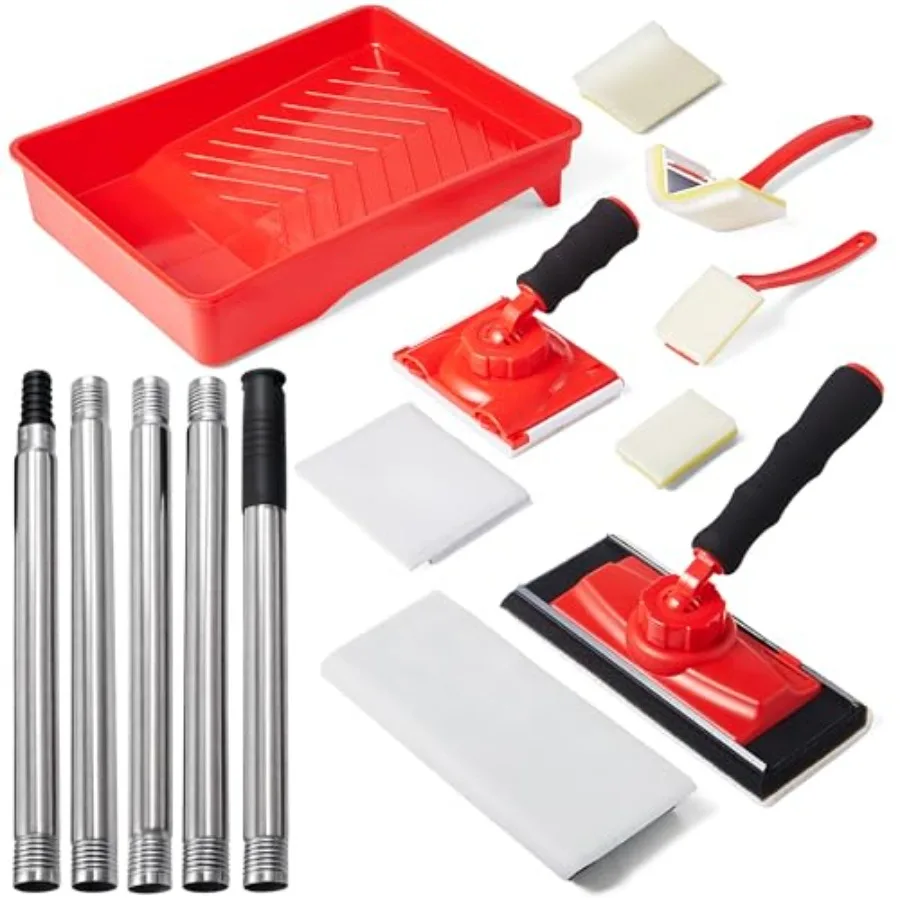 

【Spot goods】‌Paint Edger Tool Kit 9-Inch Pad Set with 5-Section Threaded Extension Rod 10-Piece Set with Trim Touch-Up Pads Cor