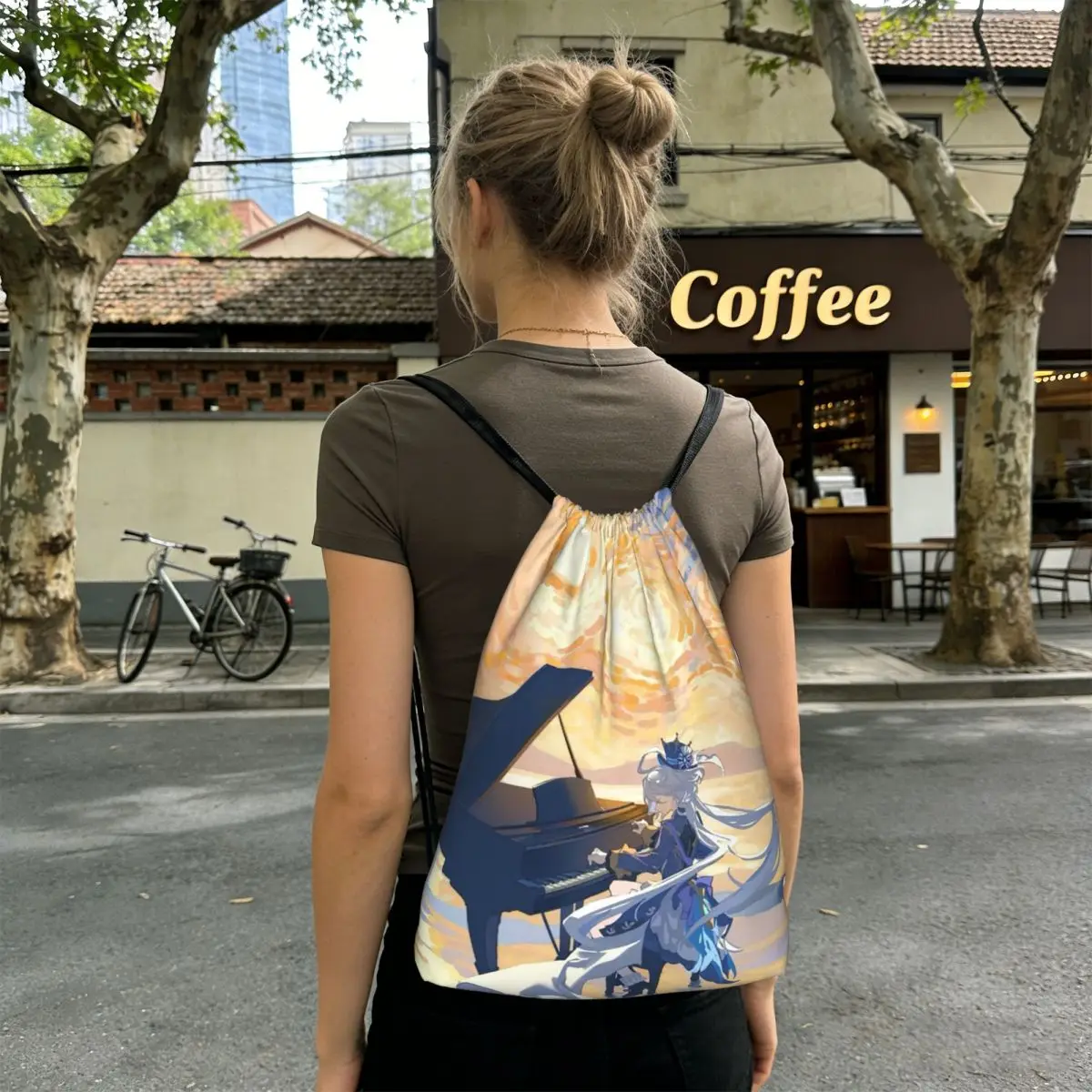 Furina Genshin Impact Game Backpacks Fashion Drawstring Bags Storage Bag Book Bags for Man Woman School