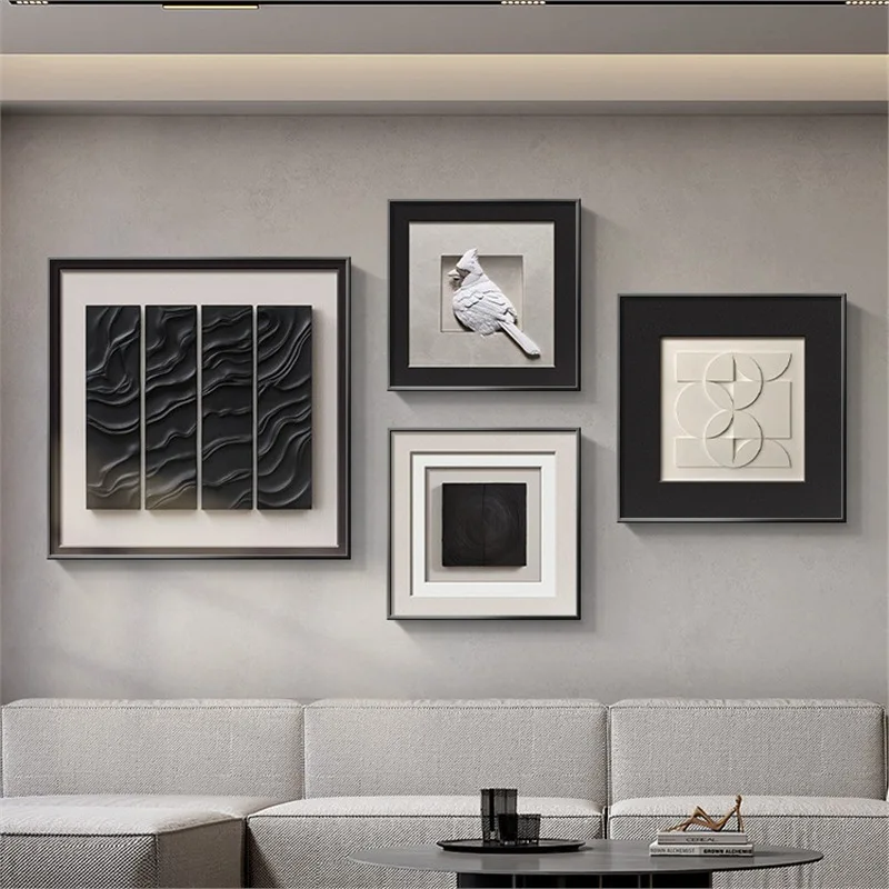 Modern simple living room combination decorative painting, three-dimensional geometric sofa background wall, hanging painting