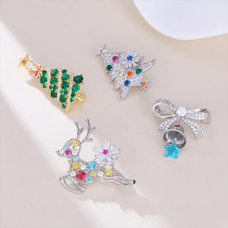 Elegant Christams Tree Brooch Pin Cubic Zirconia Lovely Coat Suit Brooch Corsage Xmas Party Jewelry Accessories Gift Wholesale