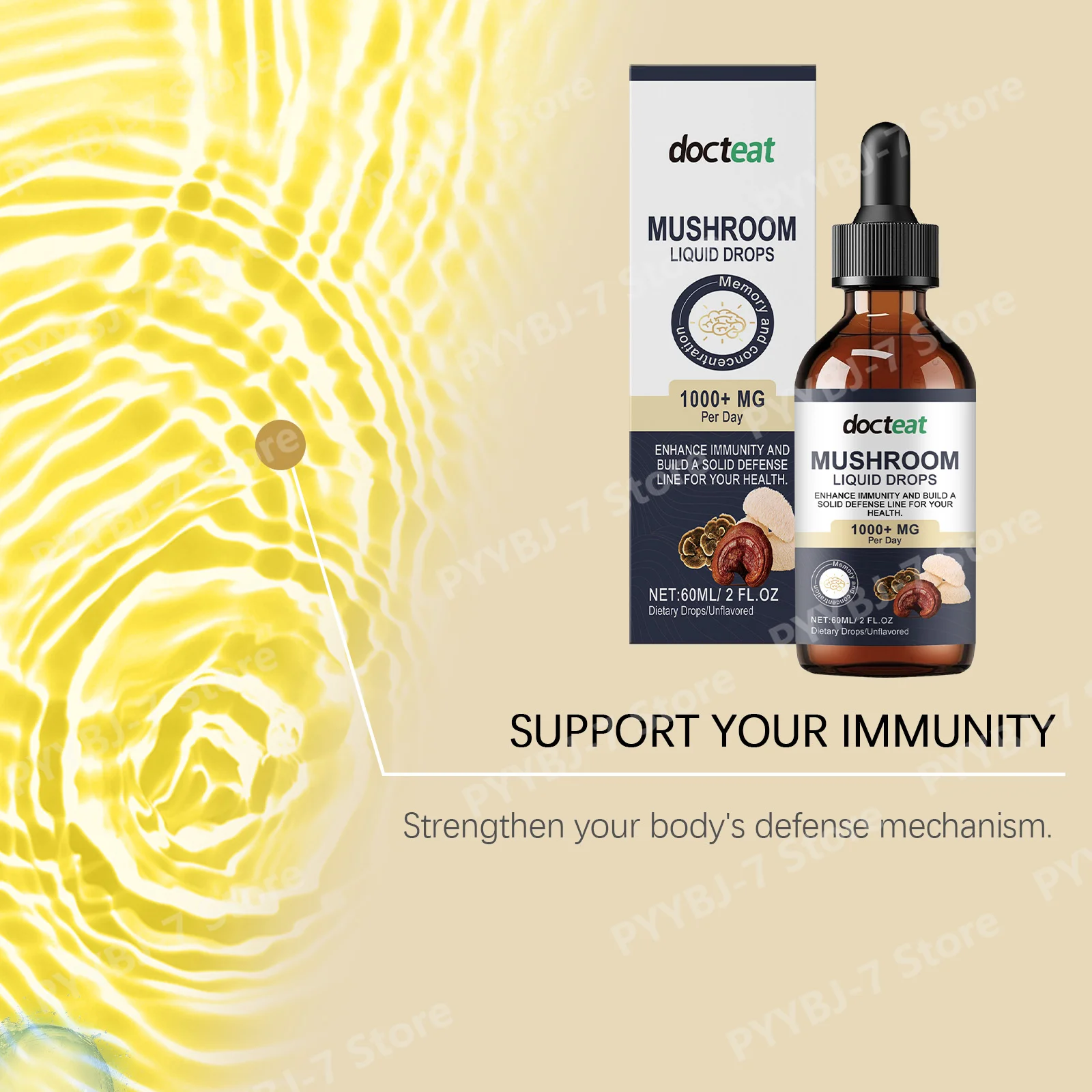 Lion’s Mane Reishi Turkey Tail Mushroom Drops, Unflavored Plant Based Herbal Supplement for Adults, 60ml