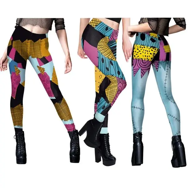 Zawaland Halloween Cosplay Costumes Leggings Women Irregular Printing High Waist Tights Pants Sally Female Elastic Slim Pants