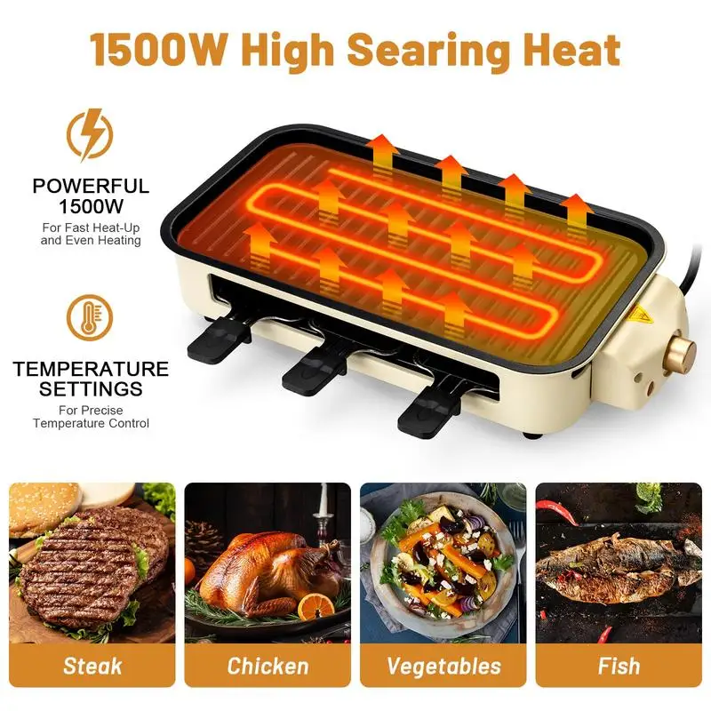 Pukomc Electric Smokeless Indoor Grill, Non-Stick Cooking Removable Plate, Portable Korean BBQ Grill with Removable Temperature