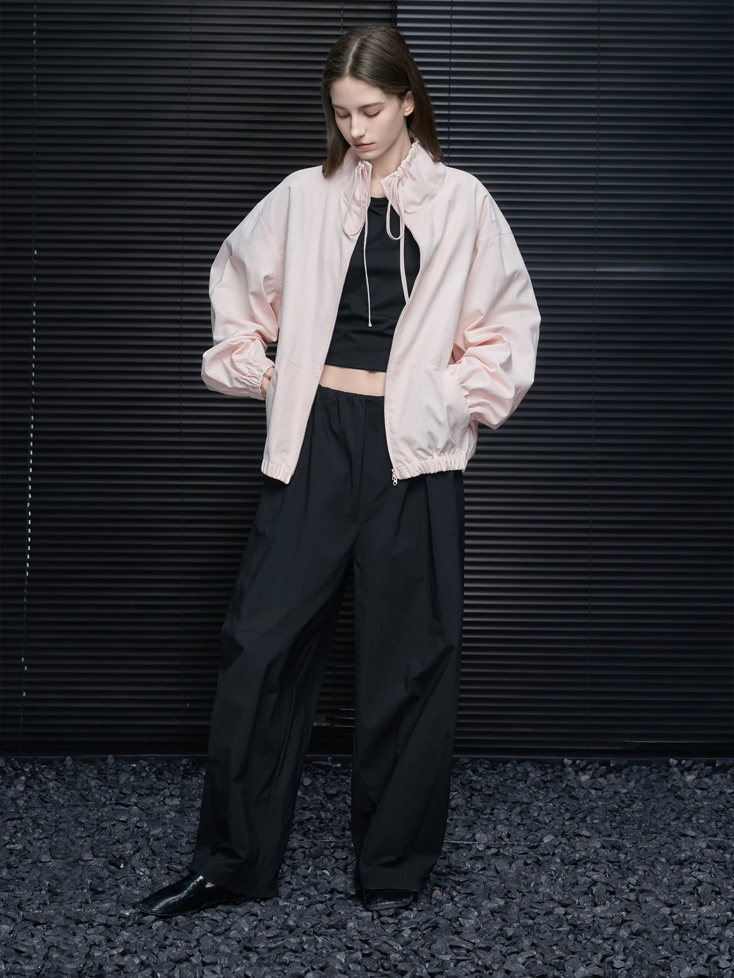 

Pure Cotton Dstring Stand Collar Jaet Women's Loose Lazy Sle High-End Unique Beautiful Spring 2026 Korean Faion