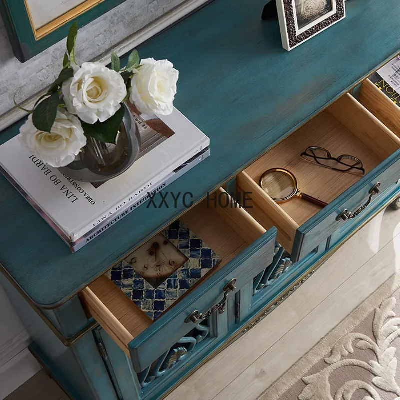 

TAO Entrance Cabinet Hollow-out Cabinet Shoe Cabinet Retro Blue