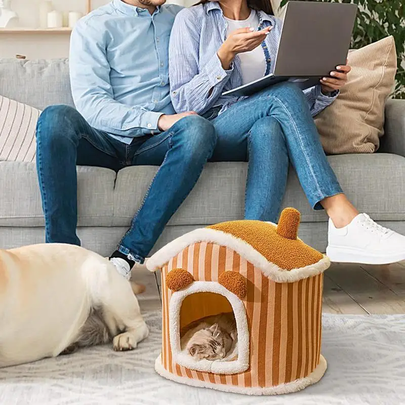 Warm Cat Cave House Shaped Pet Nest Cat Cave Dog Bed Dog Bed Cat Cave Soft Winter Puppy Cave Cute Cat Hideaway For Pets Cats