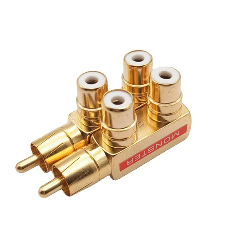 Pistol Style Adapter DIY Accessories Gold Plated AV Audio Splitter Plug RCA Adapter 1 Male To 2 Female F Connector