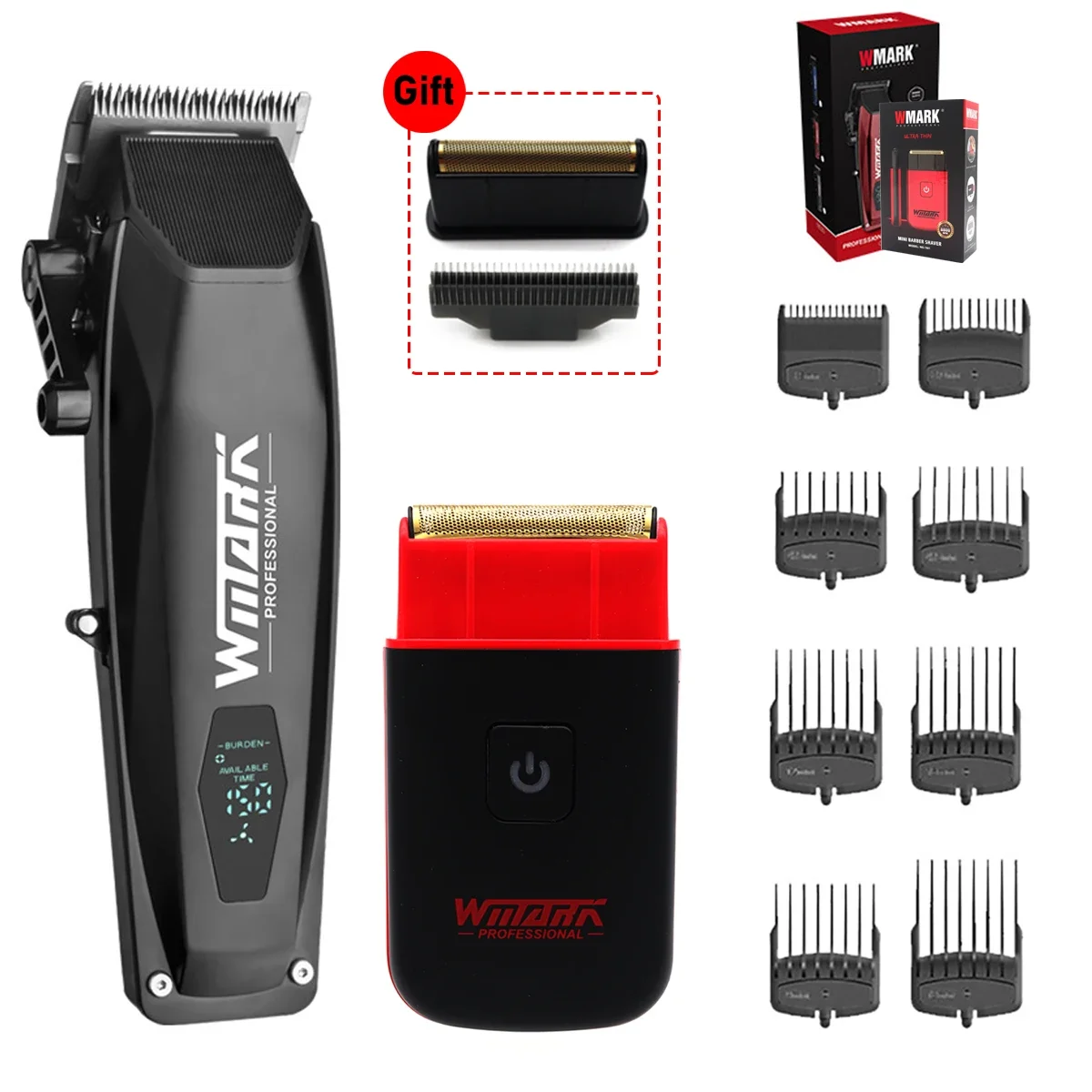 WMARK NG-125 7901 Professional Hair Clipper Kit for Men LCD Display Ceramic Blades USB Port Hair Cutting Machine Electric Shaver