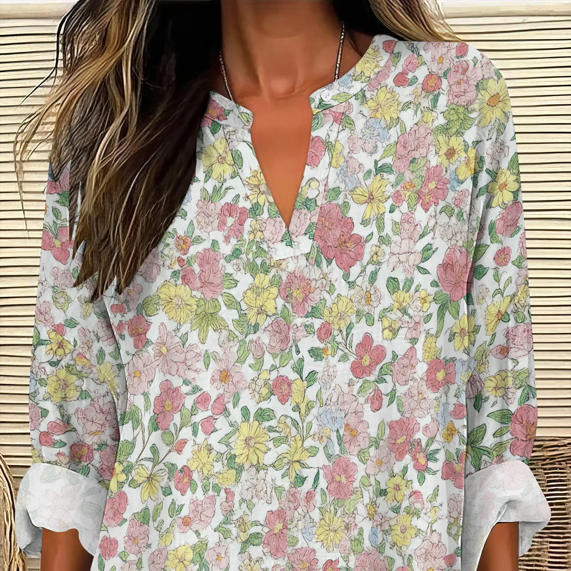 Women's Summer T Shirt V Neck Casual 3/4 Sleeve Fashion Geometric Print Loose Comfortable Regular Basic T Shirt