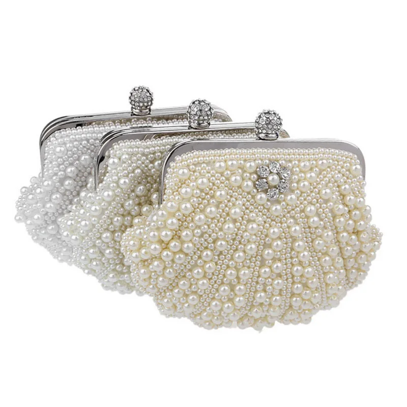 

Shell Wedding Bridal Clutches Beaded Vintage Handmade Style Diamonds Beaded Evening Bags Women Party Purse