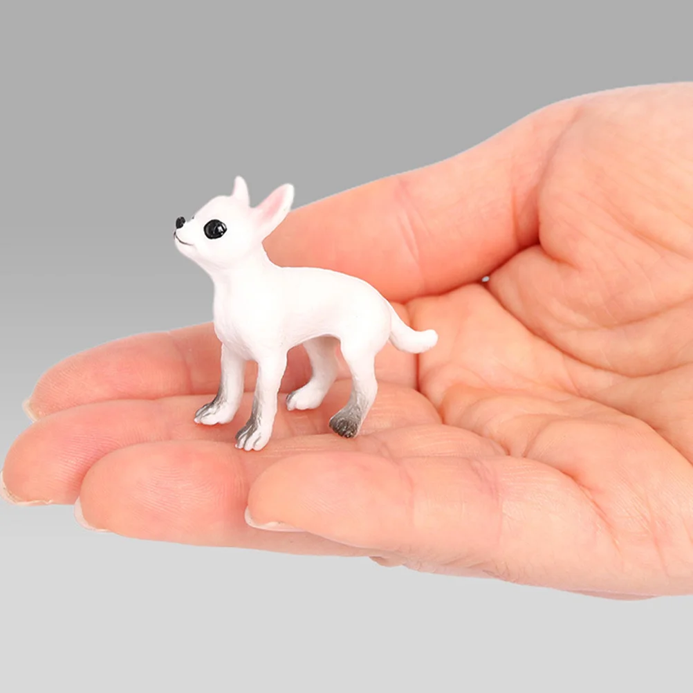 2 Pcs Chihuahua Model Playing Lifelike Dog Figurine Micro Toys Miniature Puppy Figures Figurines Adornments Kids Cake Ornament