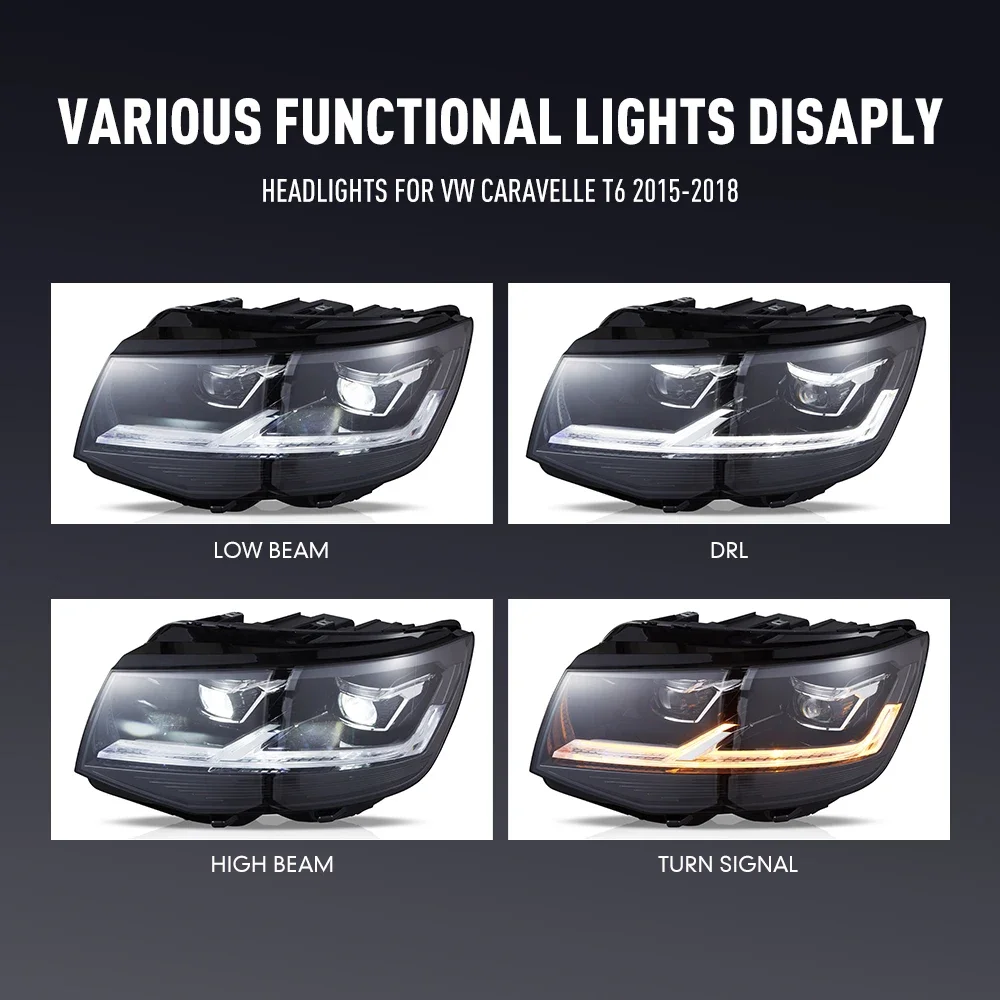 Paire d'ensemble de phares de voiture LED pour Volkswagen Caravelle T6 phare 2015-2018 lampe frontale avant DRL clignotants phares
