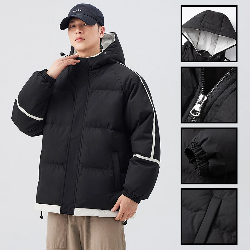 Men\'s Winter Jacket Fashion Winter Cotton Jacket Hooded Windproof Splash-proof Male Coats Daily Casual Padding Thickened Parkas