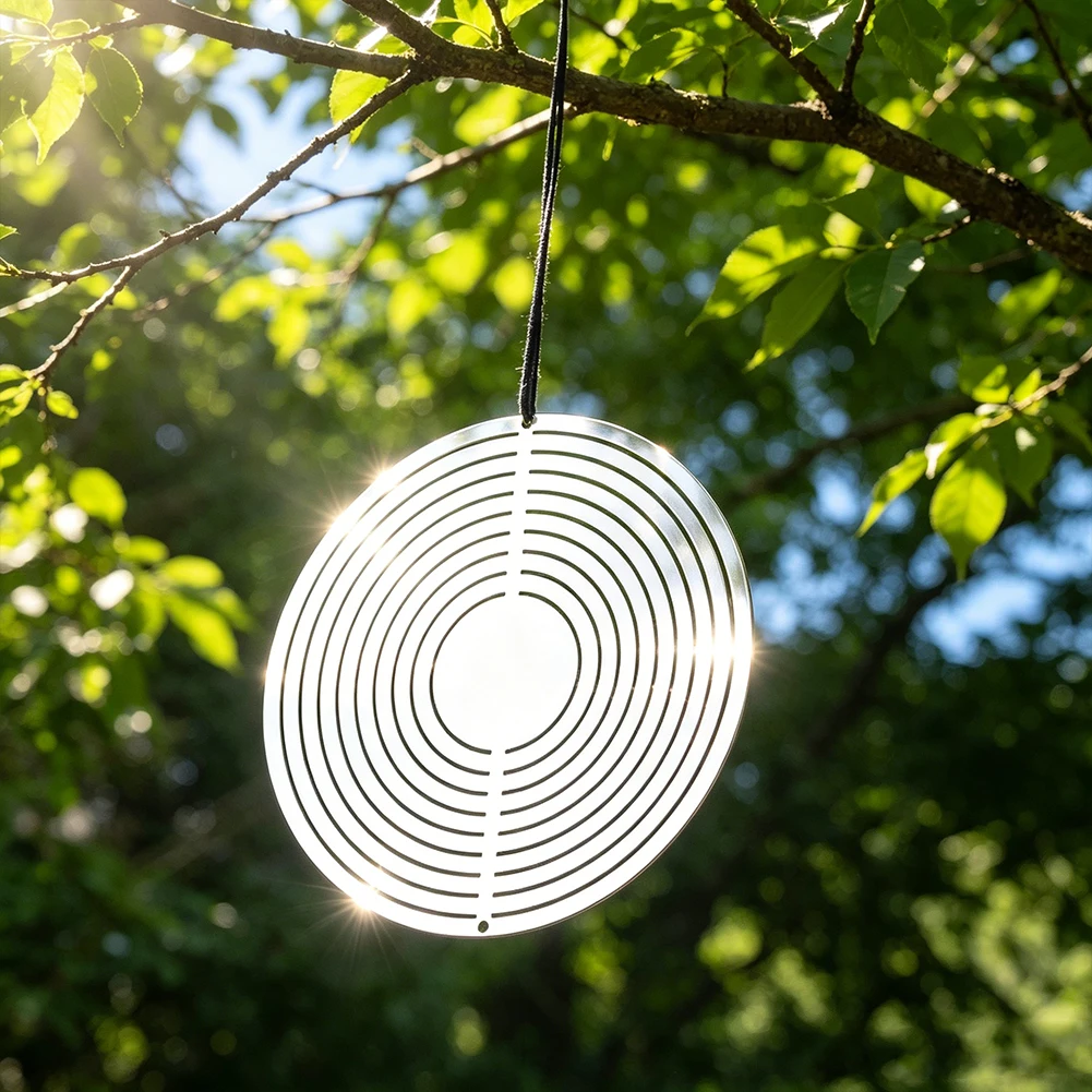 3D Rotating Metal Wind Spinner Mirror Stainless Steel Hanging Ornament Outdoor Garden Yard Patio Bird Repellent Decor Pendant