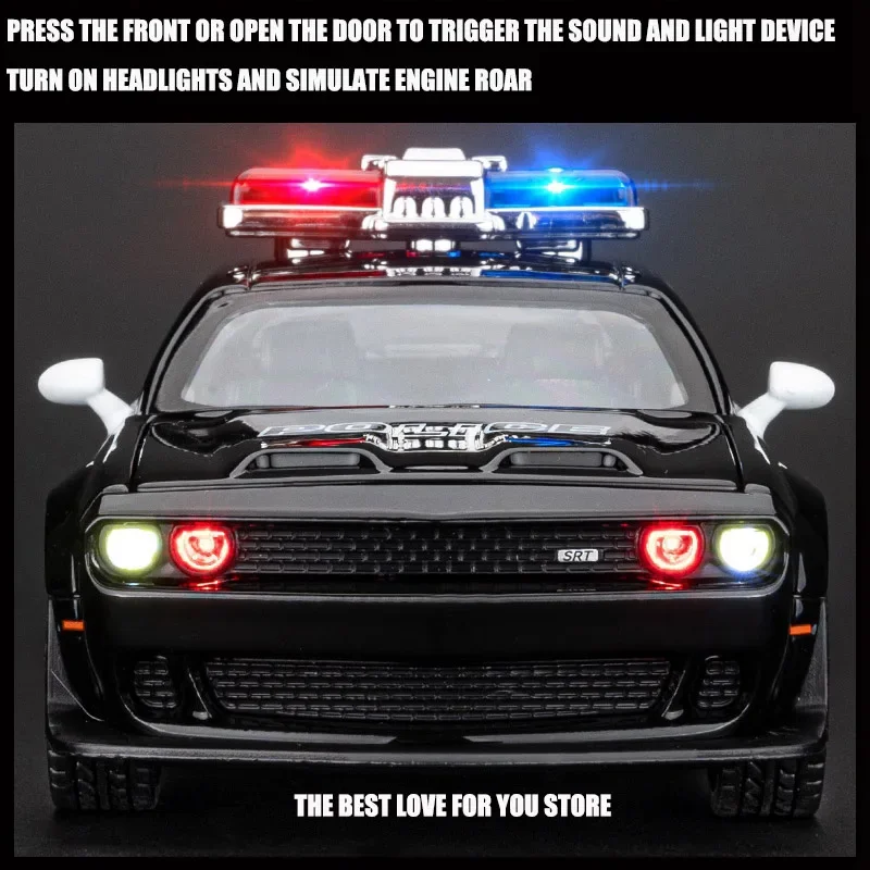 1:32 Dodge Hellcat Poloce Toy Car Die Cast Metel Cars Toy Pull Back Hellcat Model Cars with Sound and Light Hellc for Kids