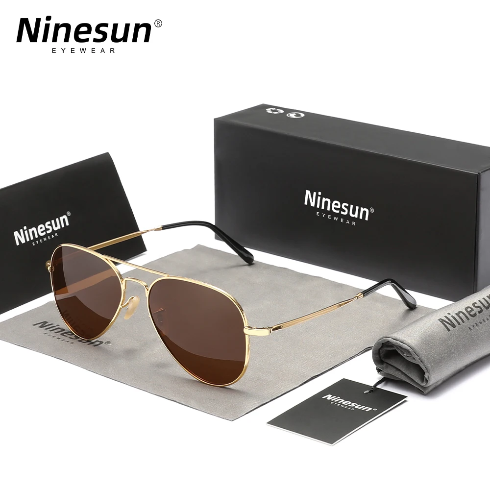 NINESUN Pilot Men‘s ’Sunglasses Polarization UV400 Anti-reflection Full Frame Alloy Parsnip Glasses Women Retro Luxury Eyewear