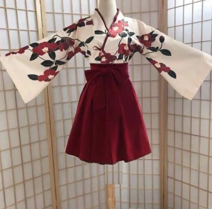 Kimono Sakura Meisje Japanse Stijl Bloemenprint Vintage Jurk Vrouw Oosterse Camellia Love Kostuum Haori Yukata Aziatische Kleding