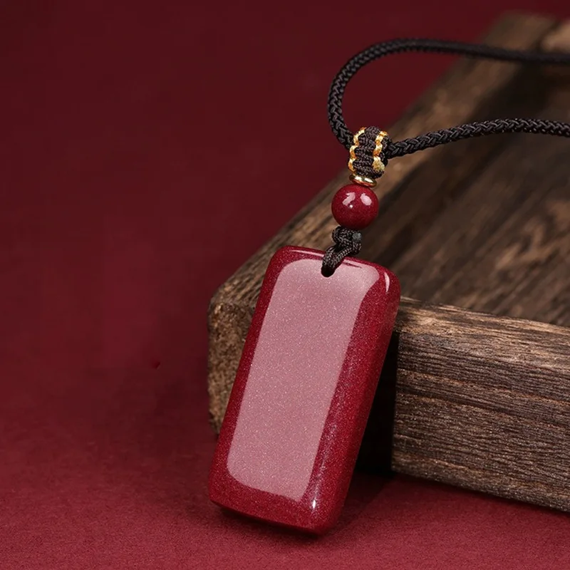 Red Cinnabar Chinese No Incident Card Pendant Energy Carved Fashion Gemstone Natural Jewelry Designer Charm Real Gift Luxury