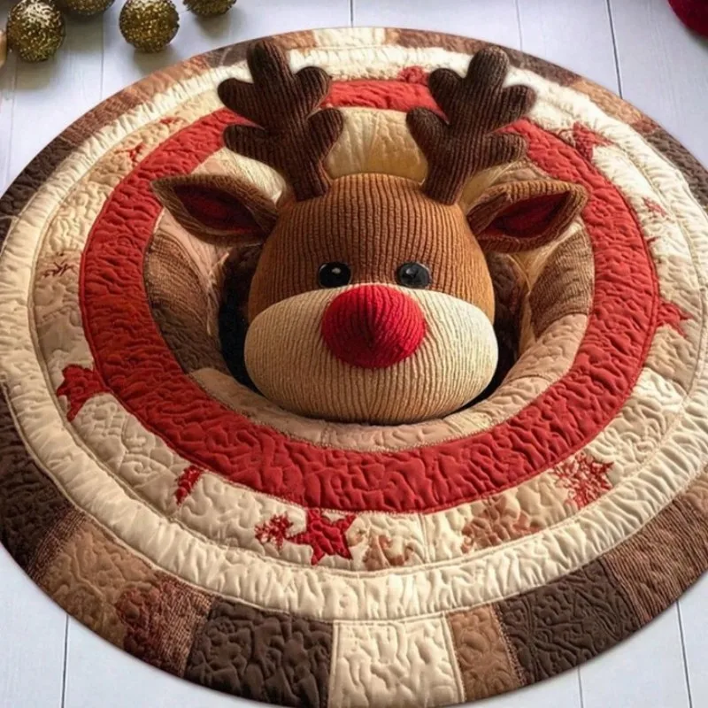 VIKAMA Christmas Candle Wreath Round Round Rug Soft Warm Non Slip Living Room Non Slip Backing Eco Friendly Mat Home Decor