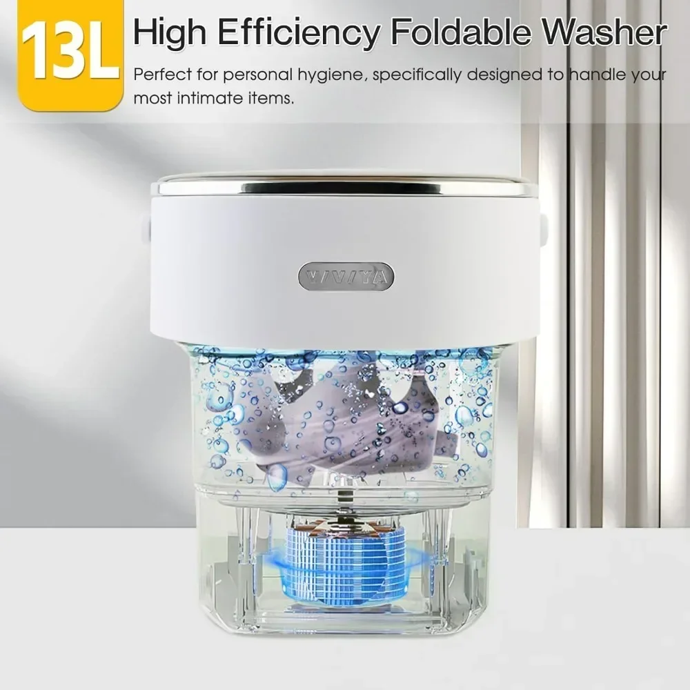 13L Portable Washing Machine, Foldable Ideal for Underwear, Socks, Baby Clothes and Shoes Perfect for Apartments Travel Hotels