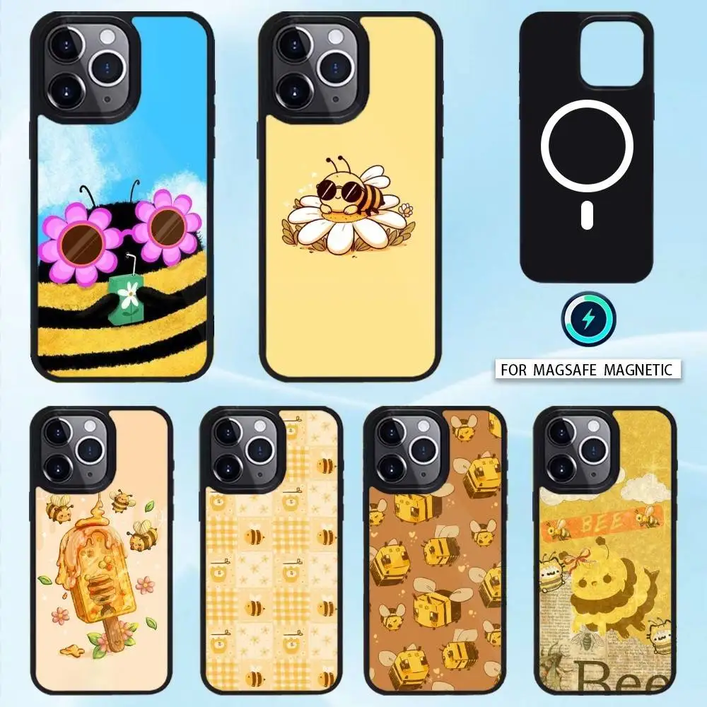 

Fashion Bee Phone Case Magnetic For iPhone16 15 14 13 12 Pro Max For Magsafe Wireless Charging Cover