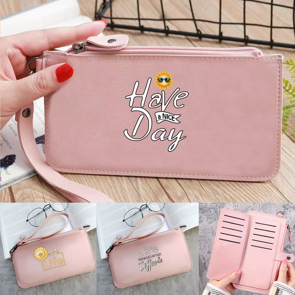 Women Fashion Pu Leather Wallets Card Bag Handbag Food Print Key Case Long Coin Purse Clutch Storage Pack Pink Mobile Phone Bags