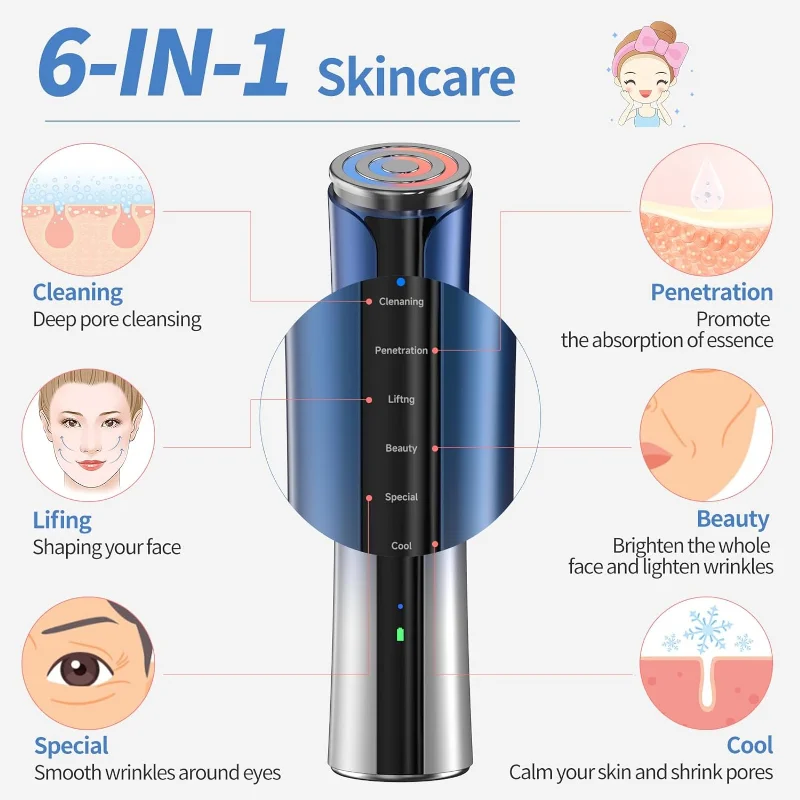 Hot 6 in 1 Radio Frequency Beauty Device Facial Lift Firming Fine Lines Anti-aging Freezing Age Skin Rejuvenation Care Device