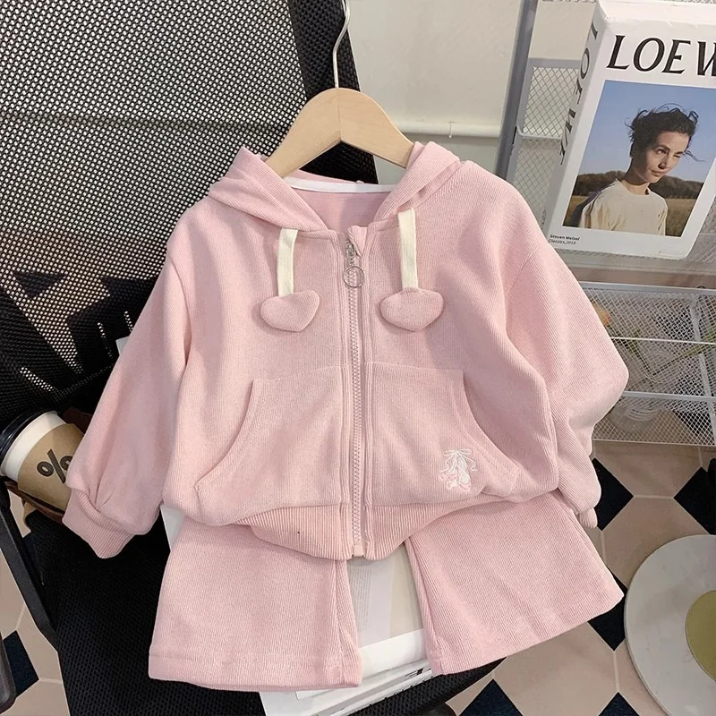 Girls Sweet Sets Autumn Spring Kids Cardigan Coats+Flared Pants 2Pcs Suits Baby Long Sleeve Outfits Children Clothing 1-8 Years