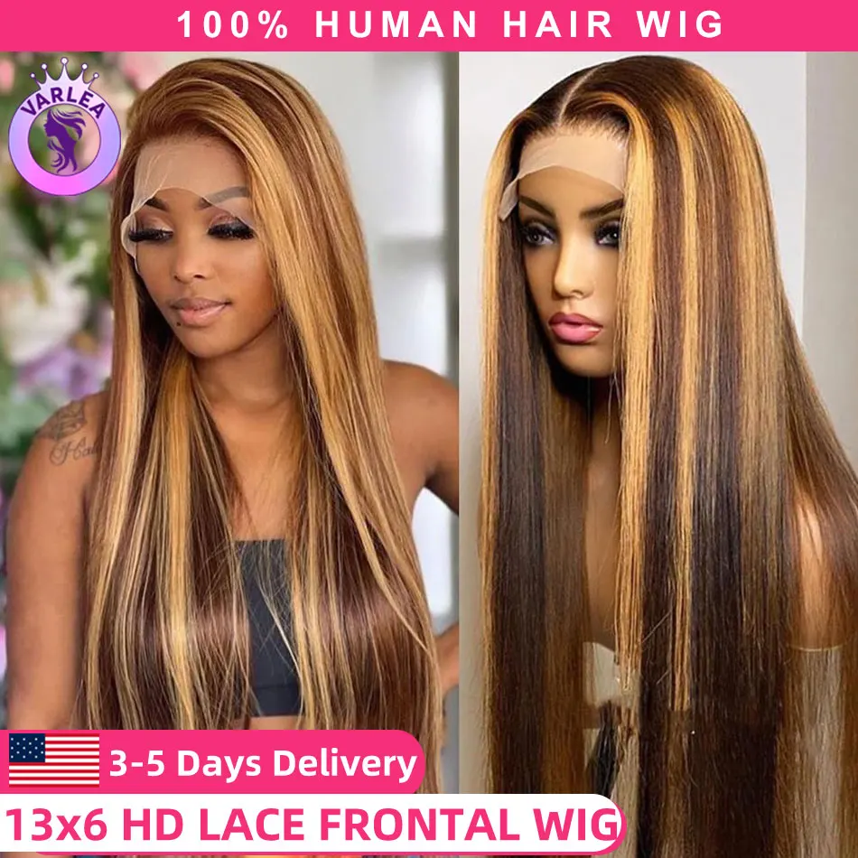 30 inch 13x4 Highlight Straight Lace Front Wig Human Hair 13x6 Hd Lace Frontal Wig Pre Plucked 4/27 Ombre Blonde Human Hair Wigs