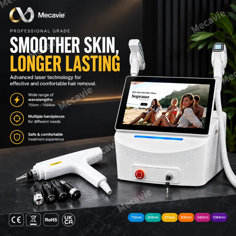 Alexandrite Laser Hair Removal Machine - เครื่องดูแลผิวแบบพกพา Mecavie สำหรับฟื้นฟูผิวหน้า ทำความสะอาดผิวอย่างล้ำลึก กระชับผิว และปรับผิวให้กระจ่างใส