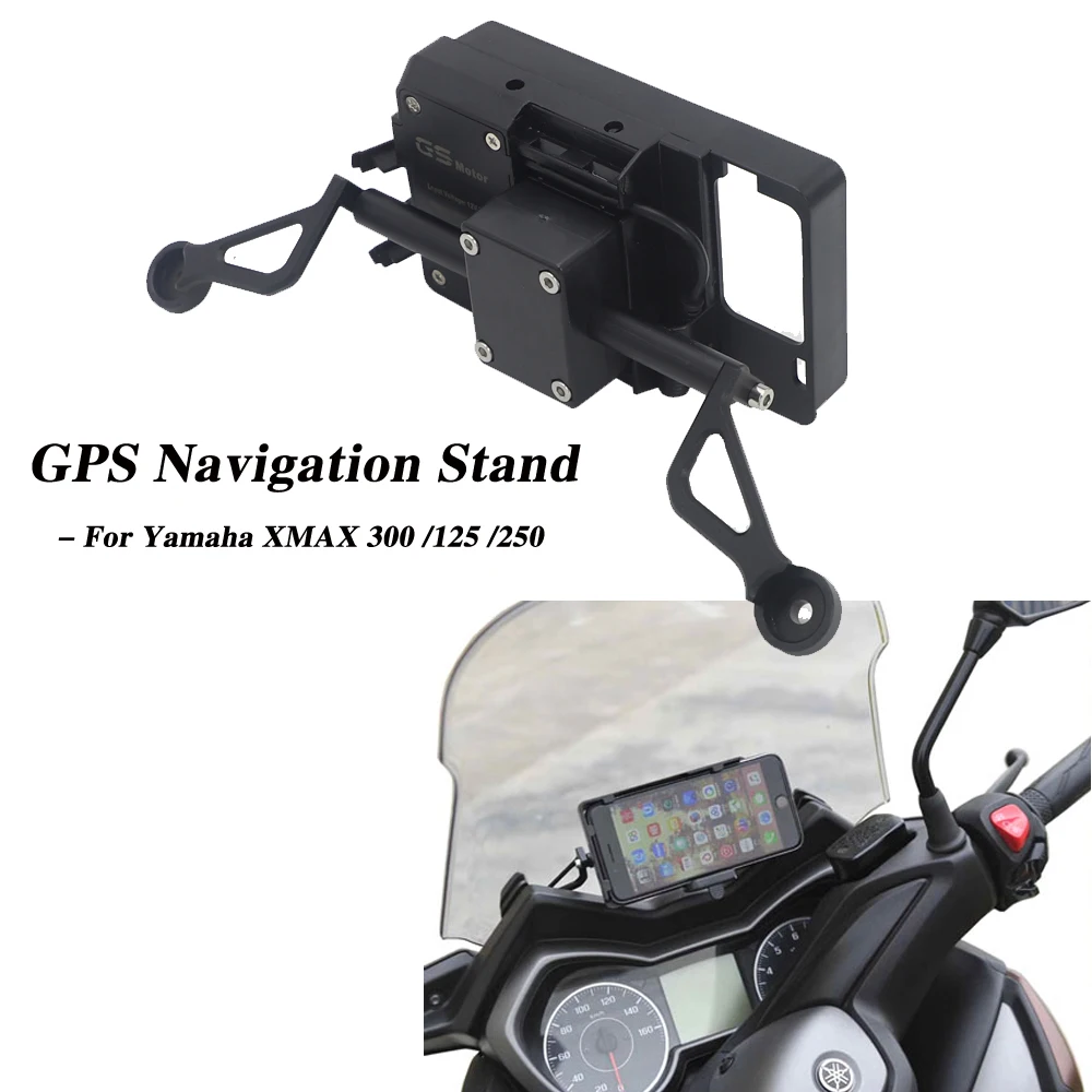 

BLACK For Yamaha XMAX 300 XMAX300 X MAX 300 Motorcycle Front Phone Stand Holder Smartphone Phone GPS Navigaton Plate Bracket