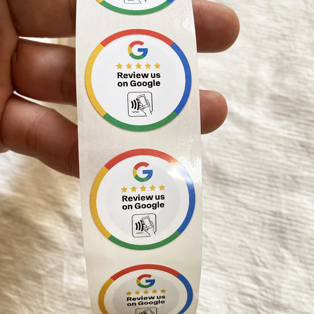 

Pack of 50 1.18" Waterproof Google Review Sticker / Sign - Review Us On Google NFC Tap Review Sticky Tags