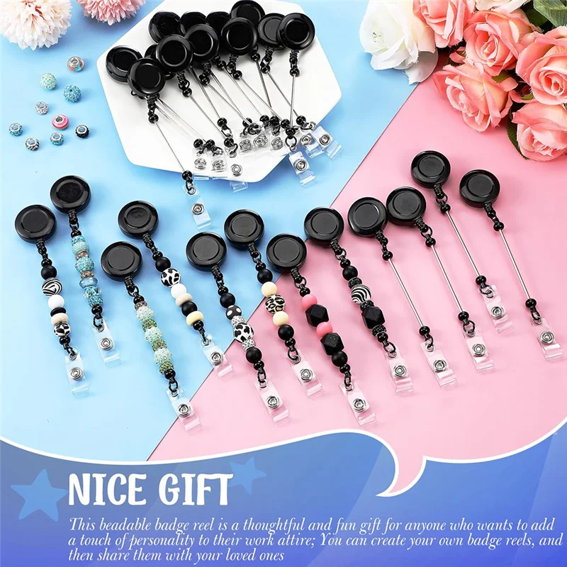 

VO-24 Pcs Beadable Badge Reel Retractable Clips Holder For Beads Bulk Blank Bar ID Name Badge Reels With Belt Clip