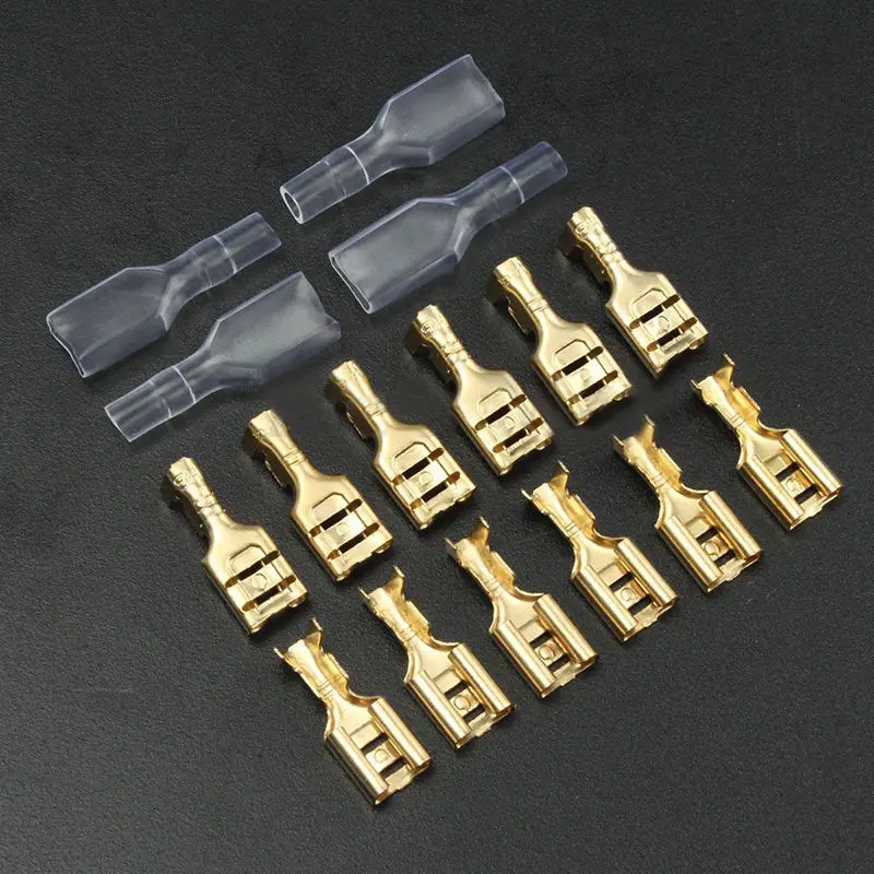 100 sets 6.3mm Gold Crimp Terminal Female Spade Electrical Connectors & Insulating Sleeve Wrap Kit Car Electrical Terminals