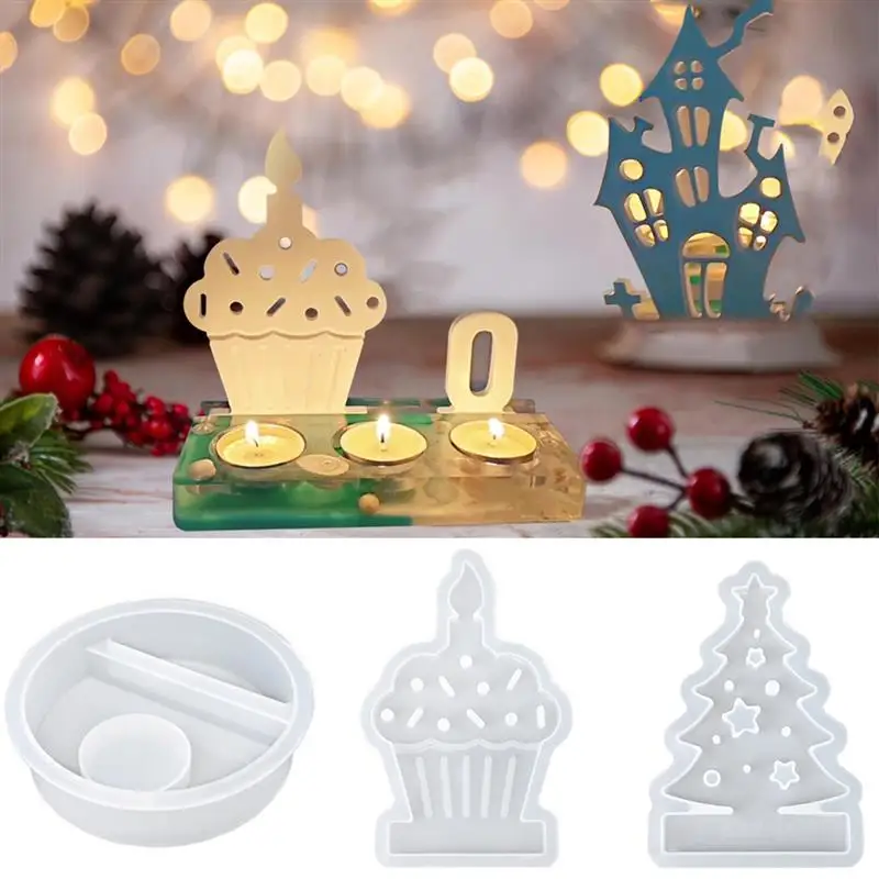 Christmas Series Candle Holder Silicone Mold DIY Pumpkin Digital House Candlestick Ornament Resin Mould Gypsum Crafts Home Decor