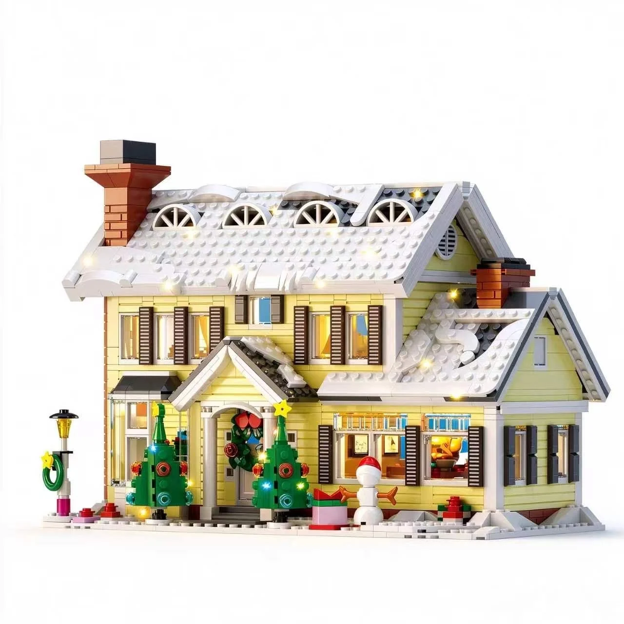 Christmas Snow Village House Building Blocks Set With LED Lights 1156PCS Winter Town Architecture Model Bricks Toy Christmas Gif