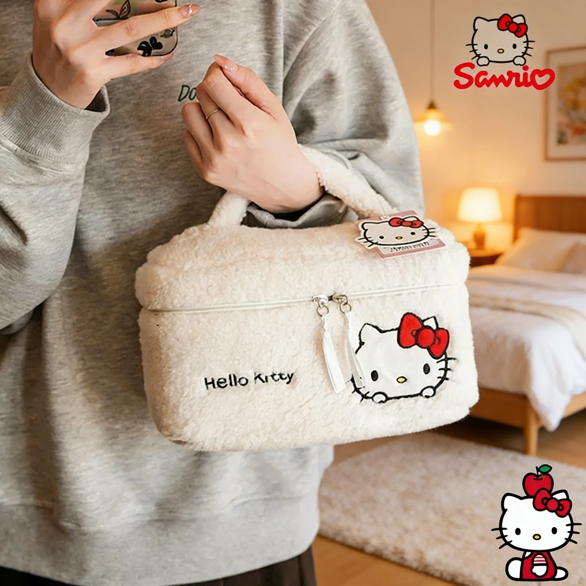 

Сумка-органайзер Sanrio Adorable Hello Kitty для женщин: для повседневных вещей и косметики, с милым узором, большая вместимость, модный плюшевый дизайн
