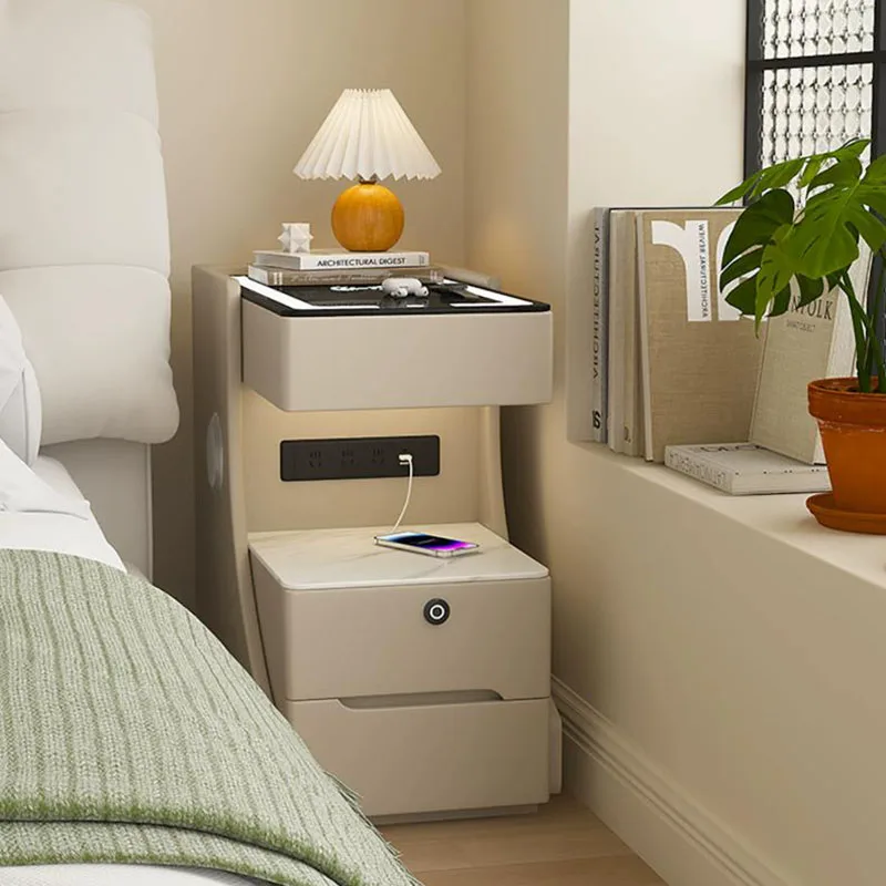 Hotel Drawers Smart Office Storage Bedside Table Mid Century Narrow Charging Night Stand Vintage White Bedroom Furniture